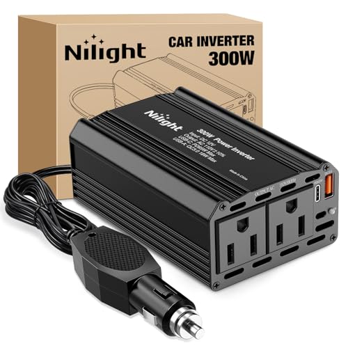 Nilight 300W Power Inverter 1 with PD 65W USB C & QC3.0 12V DC to 110V AC - color: 300W USB+PD 110V Outlet*2