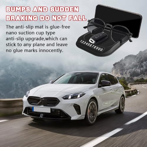 Car Dashboard Anti-Slip Mat Cell Phone Holder, Double-Groove Sticky Gel Pad with Number Plate, Multifunctional Car Dash Storage Mat for Navigation Smartphone Sunglass Keys (Black) - color: Black
