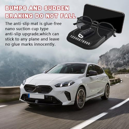 Car Dashboard Anti-Slip Mat Cell Phone Holder, Double-Groove Sticky Gel Pad with Number Plate, Multifunctional Car Dash Storage Mat for Navigation Smartphone Sunglass Keys (Black) - color: Black