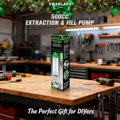 SWANLAKE 500cc Fluid Extractor & Fill Pump, Automotive Fluid Pump Extractor, Oil Change Pumps with 23'' Long Hose, 2PCS 12'' Extension Tubes, Suction Pumps for Lawn Mowers Cars - color: 500ML with Hose Green