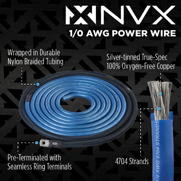 NVX True 1/0 Gauge AWG 100% OFC Dual Amplifier Wiring Kit Without RCA Cable - XAPK1D - size: 1/0 Gauge | Dual Amp Kit