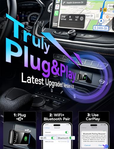 Wireless CarPlay Adapter for iPhone, Stable Fast Mini Carplay Adapter, 2026 Upgraded Wired to Wireless Carplay Dongle, Plug & Play, OTA Upgrade, for iOS 10+ & Cars with Wired CarPlay (Gray)