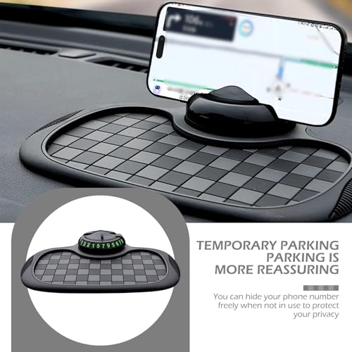 SLIMI 1 PC Multifunction Car Anti-slip Mat, Car Dashboard Phone Holder, Anti-slip Rubber Organizer Pad with Temporary Parking Numbe, Universal Dashboard Accessories, for Most Cars (Black #02)