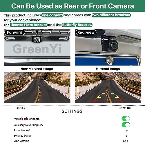 WiFi Car Backup Camera, GreenYi 5G 720P HD Car License Plate Rear/Front View Reverse Camera for iPhone iPad Android Smart Phones Tablets Which Support Double Band WiFi