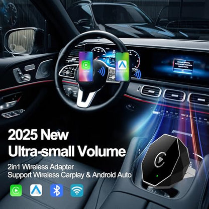 Wireless Carplay Adapter, Android Auto Adapter 2025 Carplay, Plug and Play Convert Wired to Wireless Supports Car Original Control, Mini Car Play Box for Cars - size: Middle