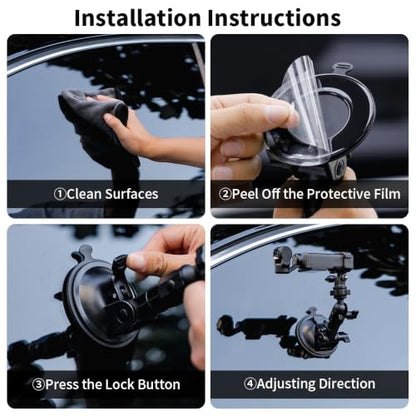 DJI OSMO Pocket 4/3 Suction Cup Mount, Car Windshield Window Dash Holder with Expansion Adapter Compatible with DJI OSMO Pocket 4/3, Insta360 X5 X4, GoPro Hero 13 12 11 10 9, Action 5 Pro 4 and More