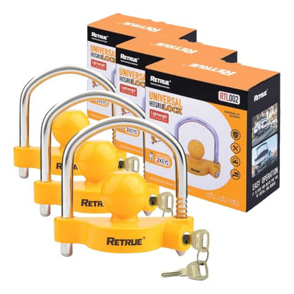 RETRUE Universal Coupler Lock Trailer Locks Ball Hitch Trailer Hitch Lock Adjustable Security Heavy-Duty Steel Fits 1-7/8 Inch, 2 Inch, 2-5/16 Inch Couplers, Yellow (Pack of 3) - color: Yellow, size: 3 Pack