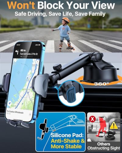 [True Upgrade for Safety] YRU Car Phone Holder Mount [Patent & Military-Grade] Dashboard Cell Phone Holder for Car Vent Windshield Phone Stand for iPhone17 16 15 14 13Pro Max Truck Samsung, Dark Black - color: Dark Black