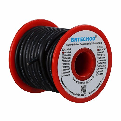 BNTECHGO 14 Gauge Silicone Wire Black 25ft Stranded Tinned Copper Wire - color: Black, size: silicone wire 25ft