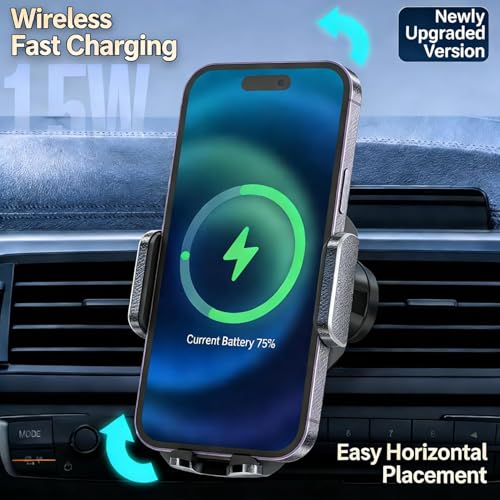 Wireless Car Mount Charger, Phone Holders for Your Car, 15W Auto Clamping Phone Mount for iPhone 16 15 14 13 12 Mini Pro Max 11 XR XS, Samsung Galaxy S24 Ultra S23 S22+ Note 20, etc