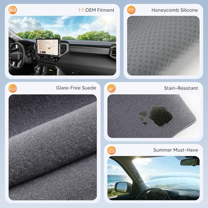 Sunsdrew Upgraded Gray Dashboard Cover for 2022-2026 Toyota Tundra Accessories,Custom Fit Dash Cover Mat Carpet Sunshade Pad UV Protection Anti-Glare Non-Slip【Sensor Friendly】 - size: 22+Tundra Dash Cover(Gray)