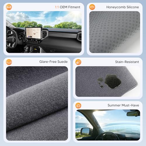 Sunsdrew Upgraded Gray Dashboard Cover for 2022-2026 Toyota Tundra Accessories,Custom Fit Dash Cover Mat Carpet Sunshade Pad UV Protection Anti-Glare Non-Slip【Sensor Friendly】 - size: 22+Tundra Dash Cover(Gray)
