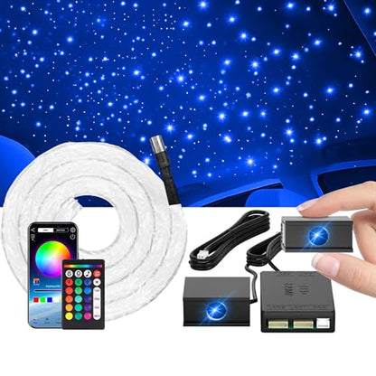 Split Starlight Headliner Kit - 600pcs 0.02in 4.9ft Fiber Optic RGBW Star Lights for Car with 2 Light Heads 16W Engine Easy to Hide,Flexible Wiring,APP/Remote Control for Car Roof Ceiling - size: 1+2+600*0.5*1.5m