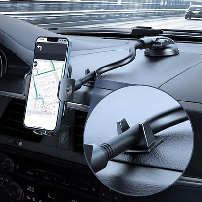 Zpana Car Phone Holder, Long Arm 360° Rotation Vehicle Cell Phone Mount with Suction Cup, Anti-Shake Automotive Dashboard Windshield Smartphone Holder, Universal for SUV RV Truck (Black) - color: Black