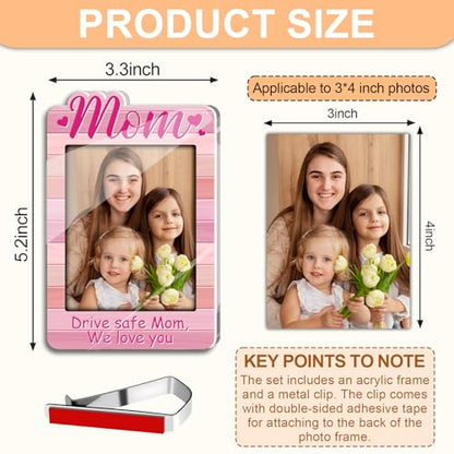 Pink Car Visor Picture Frame for Mom, Drive Safe Photo Clip - color: pink