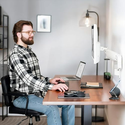 VIVO Premium Aluminum Heavy Duty Monitor Arm for Ultrawide Screens up to 49 inches and 44 lbs, Single Wall Mount, Pneumatic Height, Max VESA 100x100, White, MOUNT-V101G1W - color: White