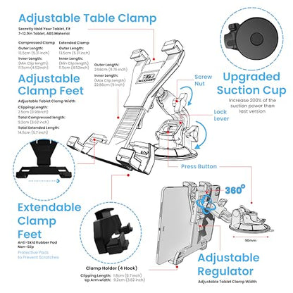 3-in-1 Heavy Duty Dashboard Tablet Holder for Car, Windshield Suction Cup Car Mount & Air Vent Mount for Truck Car for iPad Pro, iPad mini, Galaxy Tab for All iPad 6"- 12.9" Tablets