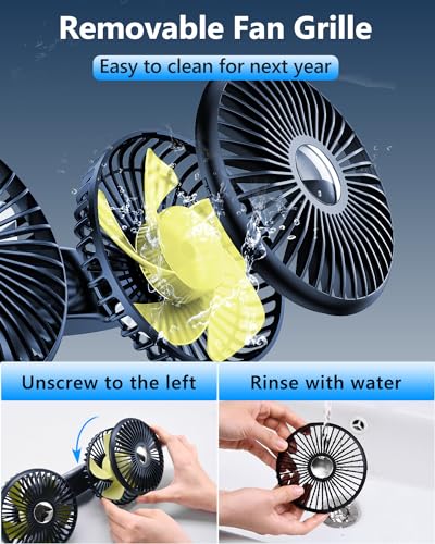 Dual Head Car Cooling Fans for Back Seat for Kids, Battery Powered Rechargeable Usb 5V/ 12V /24V Car Backseat Headrest Fan for Baby Rear Facing, Car Seat Cooler That Blow Cold Air for Vehicles - style: Battery Powered