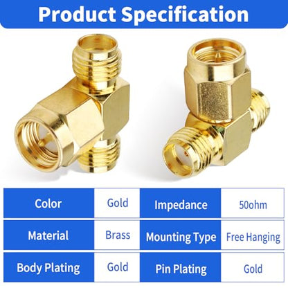 Superbat SMA Adapter Splitter 2-Way, SMA Male to Dual Female Splitter Antenna Adapter Converter 3pcs - color: SMA splitter