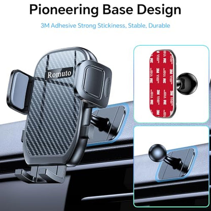 Romuto Car Phone Holder Mount【Windshield+Vent+Dash】Suction Cup Phone Holders for Your Car Phone Mount, Cell Phone Car Mount for Truck Stand Dashboard car mount for iPhone 16 15 Pro Max (Carbon fiber) - color: Carbon fiber