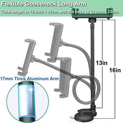 Car Truck Windshield Tablet Mount for 4-13" iPad Phone, Gooseneck 16" Long Arm Car Dashboard Holder with Lock Suction Cup & Anti Shake for iPad Pro 12.9 Air Mini, Galaxy Z Fold 4 3, Fire HD