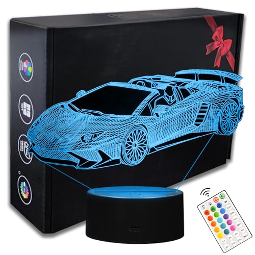 16 Colors Car Night Light, 3D LED Night Lamp for Boy, Remote Control - color: 16 Colors Car Night Light