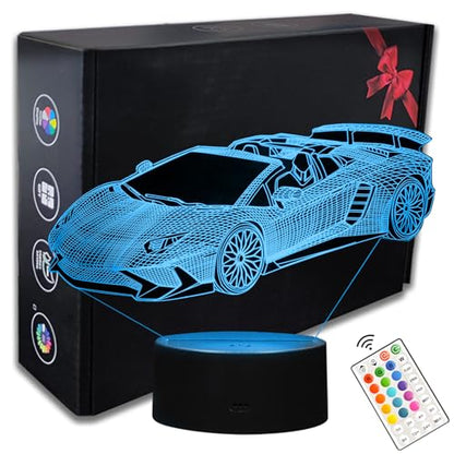 16 Colors Car Night Light, 3D LED Night Lamp for Boy, Remote Control - color: 16 Colors Car Night Light
