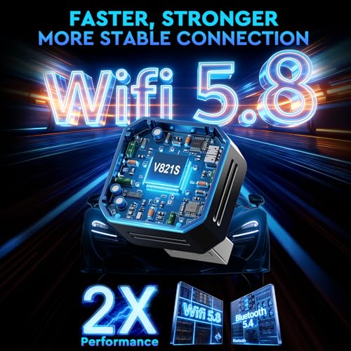 Elrina 2026 New-Gen Wireless CarPlay Adapter with Button Control, 5s Fast Auto-Reconnect Ultra Mini Wired to Wireless Plug & Play Adapter for iPhone & Android Auto, Stable 5.8GHz WiFi, Bluetooth 5.4