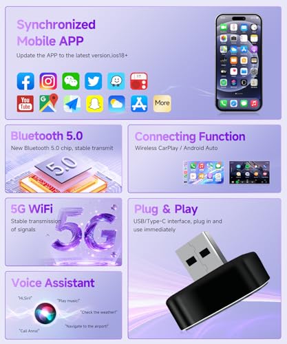2 in 1 Mini Wireless Car Play Adapter with Apple CarPlay Adapter