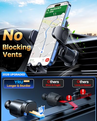 YRU【Upgraded Military-Grade & Safety Cert Universal Car Phone Holder Mount - color: Black