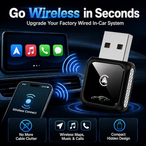 Wireless Carplay Adapter for Android Auto and Apple Car Accessories Bluetooth Audio Video Dongle Linker USB with iPhone 2026 TV Watch 2 in 1 Compact Mini Smart Type C Connect Hidden