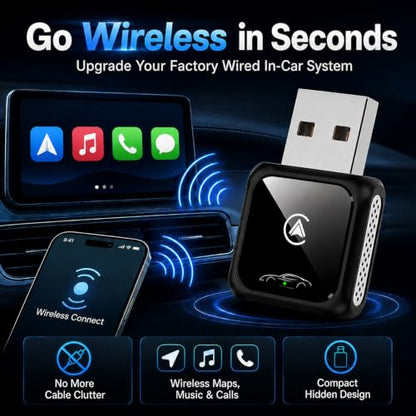 Wireless Carplay Adapter for Android Auto and Apple Car Accessories Bluetooth Audio Video Dongle Linker USB with iPhone 2026 TV Watch 2 in 1 Compact Mini Smart Type C Connect Hidden