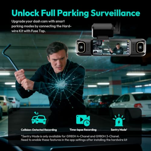 BOTSLAB 4K 3 Channel Dash Cam Front and Rear/Inside with Fuse Tap Hardwire Kit Type C, Dash Camera 24/7 Parking Mode, 3.18”Touch Screen Dashcam, Built-in GPS 5.8GHz WiFi Voice Control, Free 128GB Card