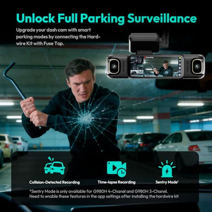BOTSLAB 4K 3 Channel Dash Cam Front and Rear/Inside with Fuse Tap Hardwire Kit Type C, Dash Camera 24/7 Parking Mode, 3.18”Touch Screen Dashcam, Built-in GPS 5.8GHz WiFi Voice Control, Free 128GB Card