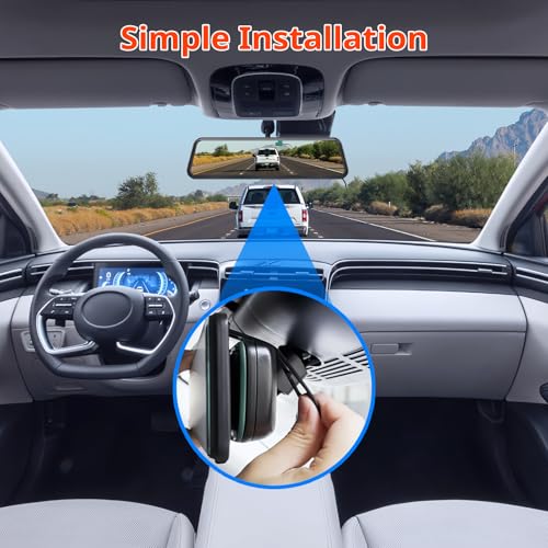 4K Mirror Dash Cam,Rear View Mirror Camera with WiFi,Dash Cam Front and Rear for Car,G-Sensor,7/24H Parking Mode,12" Touch Screen,Includes 64GB Card