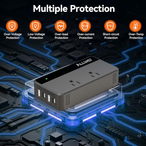 ALLWEI 200W Car Power Inverter 12V DC to 110V AC with USB C