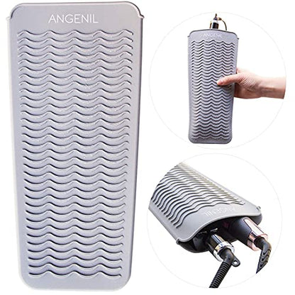 ANGENIL Professional Silicone Heat Resistant Mat Pouch for Hair Straightener, Curling Iron and Flat Iron, Portable Travel Mat and Cover for Hair Styling Tools, Grey - color: Grey