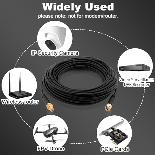 WiFi Antenna Extension Cable 2pcs Upgraded Extra-Long RP-SMA Male to RP-SMA Female Bulkhead Mount RG174 Cable 10m 32.8 feet for WiFi Router Security IP Camera Wireless Network Card Adapter - size: 32.8feet / 10m