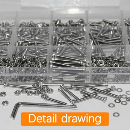 842 Pcs Metric Screws Assortment Kit, M2.5 Screw Kit, Small Assorted Nuts and Bolts Assortment Kits, Stainless Steel Hex Socket Button Head Screw & Hex Socket Head Screw Set with Washers + Wrenches - size: M2.5-842Pcs