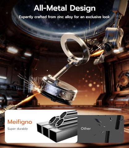Meifigno Magnetic Car Phone Holder for Tesla Screen & Backplate,[All-Metal] 360° Rotation Vacuum Suction Cup Car Phone Mount for Magsafe, Foldable Car Phone Holders for Your Car for iPhone Android