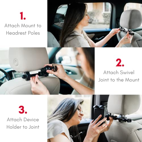 Macally Tablet Holder for Car Headrest - Adjustable iPad Headrest Mount for Car - Super Secure Car iPad Holder Backseat Kids - Fits All 4.7-12.9" Back Seat Devices (iPad Pro/Air/Mini, Nintendo Switch) - color: Black
