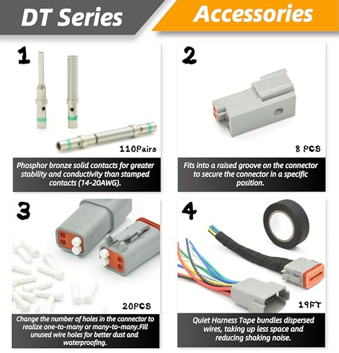 378 PCS DT Deutsch Series Waterproof Connector Kit, 2 3 4 6 8 12 Pin Connectors, Crimping Tool(12-20AWG) & DT Removal Tool, Size 16 Solid Terminal Contacts (14-20AWG) for Cars Motorcycle Boat - size: DT 378PCS KIT