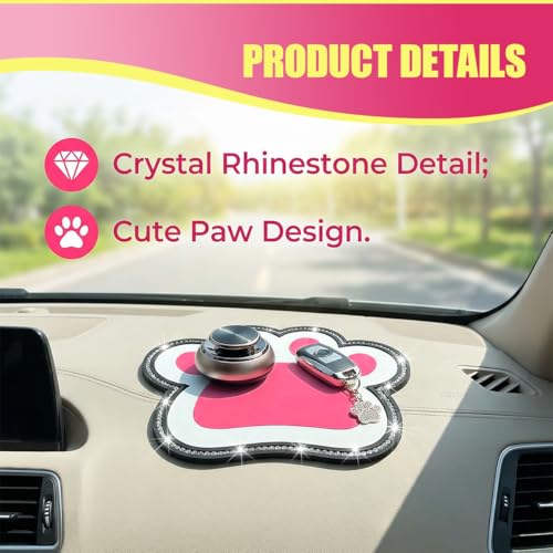 Bling Bear Claw Car Dashboard Non Slip Mat, Rhinestone Car Dashboard Grip Pad, Vehicle Strong Sticky Pads for Cell Phone, Sunglass, Key, Glass, Electronic Devices (Red) - color: Red