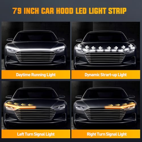 Nilight 79-Inch LED Hood Strip, White Startup DRL Amber Signals Light - color: Amber White, size: 79 Inch