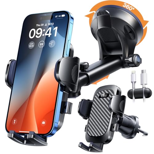 YRU True Military-Grade 360°Rotation Suction 2026 Ultimate Car Phone Holder - color: Gloss Black