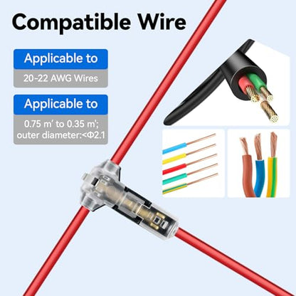 20 Pcs T-Tap Wire Connectors, 3-Way 1-Pin, 18-22 AWG - color: 1 PIN