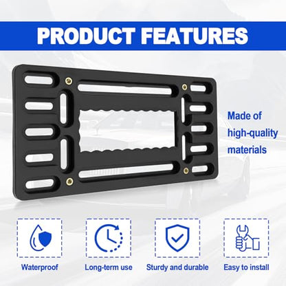 Front License Plate Mounting Kit, No Drill Front Plate Mount, Universal Car Tag Adapter with Anti Theft Stainless Steel Screw Bolt Caps