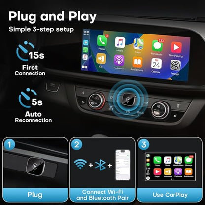 Wireless CarPlay & Android Auto Adapter, Plug & Play CarPlay Dongle Converts Wired to Wireless, Fast Auto-Connect, No Delay, Compact Design for iPhone & Android with USB/USB-C Port
