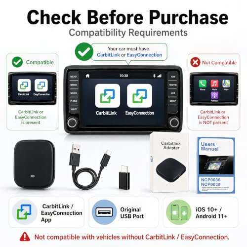 NCP0039 HansPilot CarKit CarBitLink x Baic Jetour Geely Chery Jac Gac Dongfeng Forthing Aeolus Kaiyi Hongqi Changan, Wired Carbitlink Phonelink Easy Connect to Wireless CarPlay Android Auto Adapter
