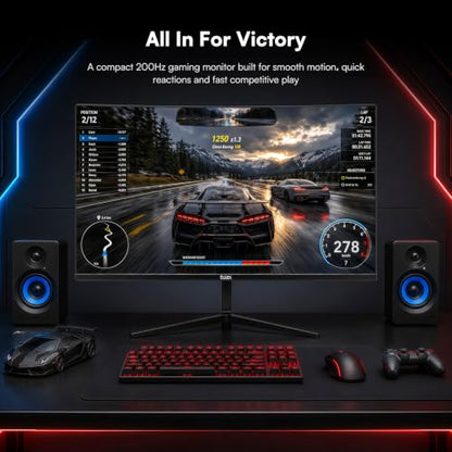 24 Inch Curved Gaming Monitor, FHD 1080P, 200Hz | 3000R, 4000:1 Contrast, 1ms Response Time, 98% sRGB, AMD FreeSync, Eye Care, HDMI 2.0 & DP 1.4, VESA Mount, for Game & Office - size: 24 inch